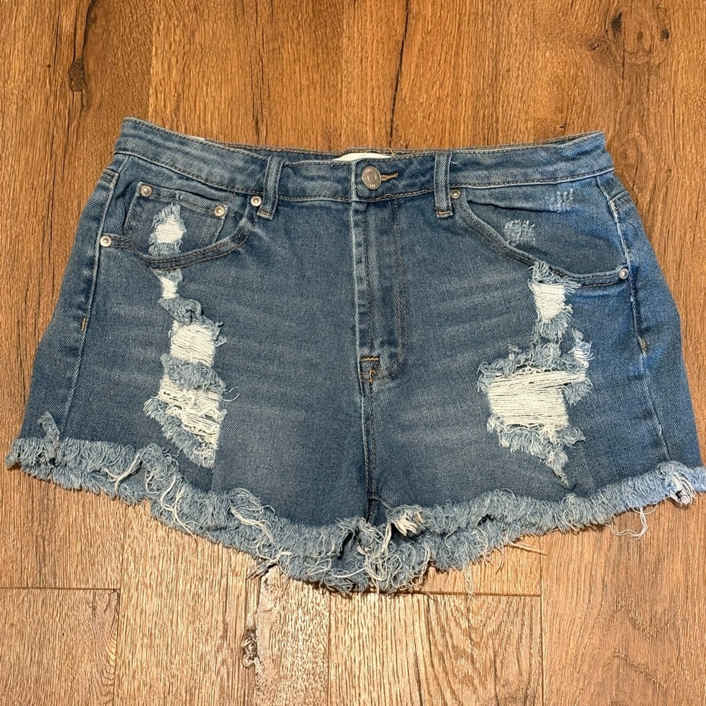 Almost Famous Blue Distressed Jean Shorts